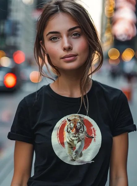 Tričko s grafickou potlačou - Tiger - Dámske čierne