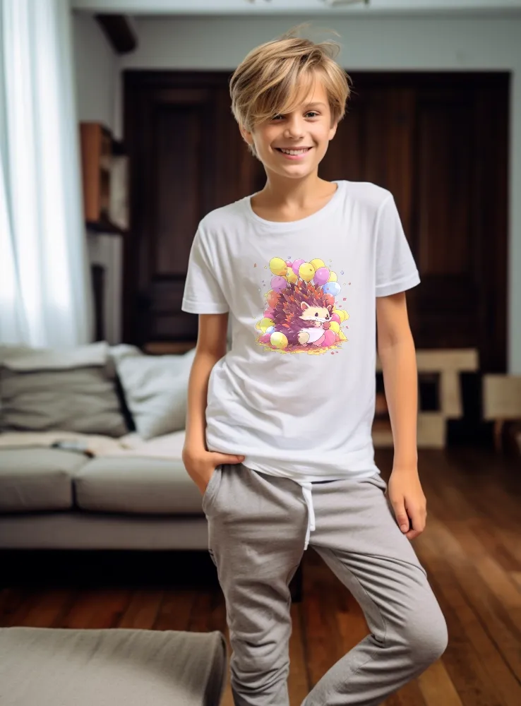 Detské tričko s potlačou - Ježko s balónikmi - chlapec