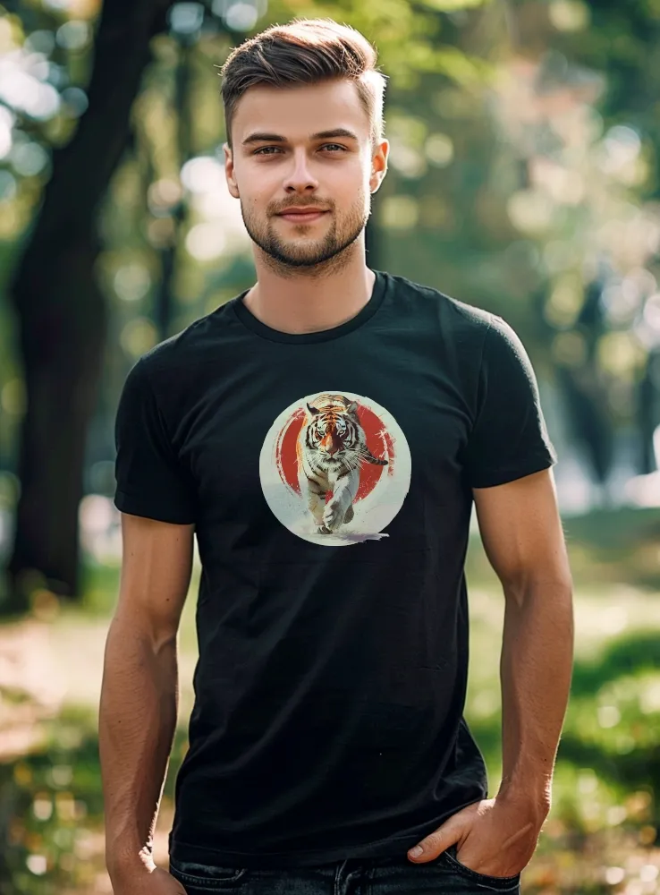 Tričko s grafickou potlačou - Tiger - Pánske čierne
