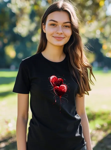 Tričko s grafickou potlačou - Dve srdcia - dámske čierne