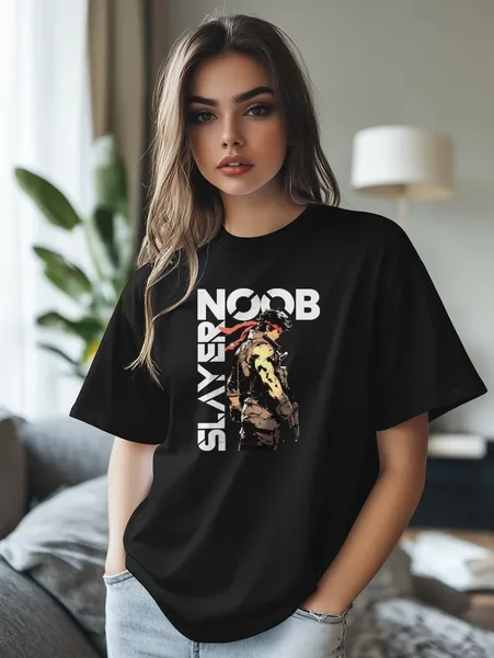 Hráčske tričko s potlačou - Noob Slayer - Dámske čierne