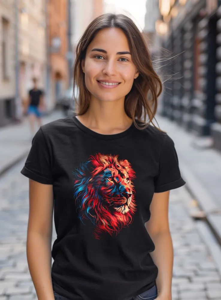 Tričko s grafickou potlačou - Lev - dámske čierne