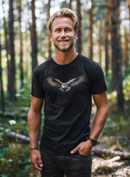 Poľovnícke tričko - Letiaca sova - Pánske čierne