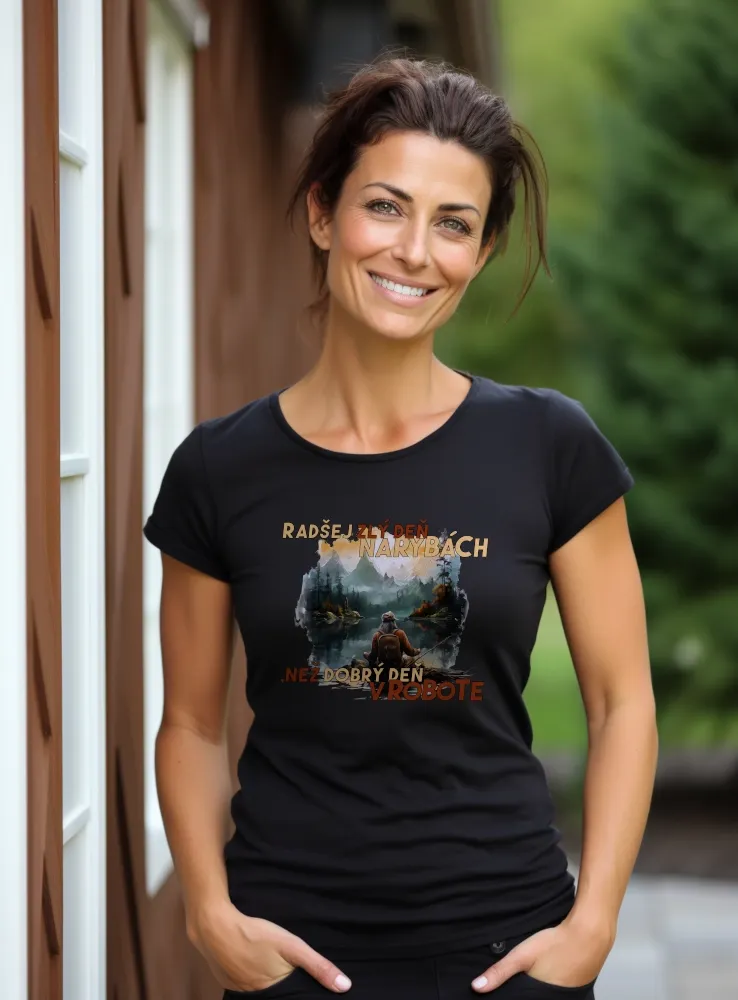 Rybárske tričko - Dobrý deň - dámske čierne