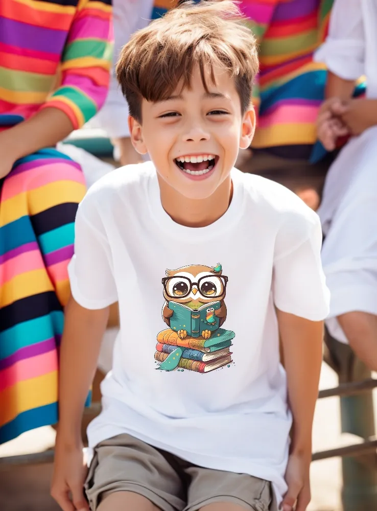 Detské tričko s potlačou - Sova čitateľka - chlapec