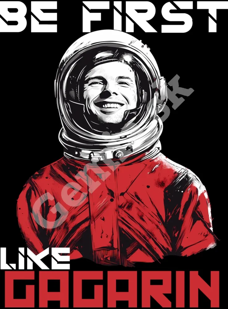 Potlač na tričko - Be first like Gagarin - čierne