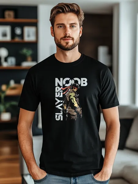 Hráčske tričko s potlačou - Noob Slayer - Pánske čierne