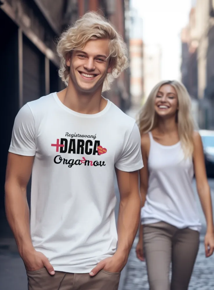 Vtipné tričko s potlačou - Darca orgazmov - pánske biele