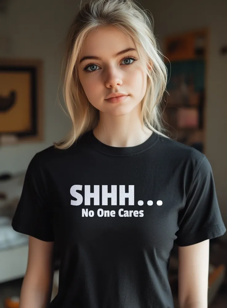 Geek tričko s potlačou - No one care - Dámske čierne