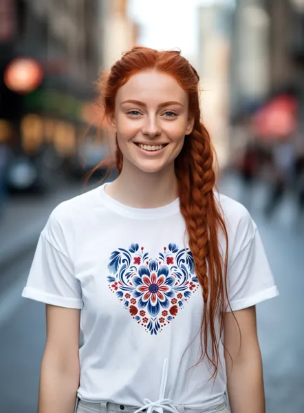 Ľudové tričko s potlačou - Okrídlené srdce - dámske biele