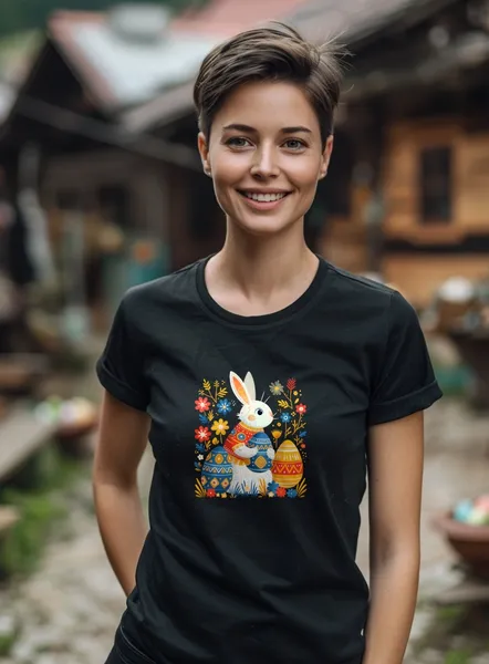 Veľkonočné tričko - Zajac tradičný - Dámske čierne