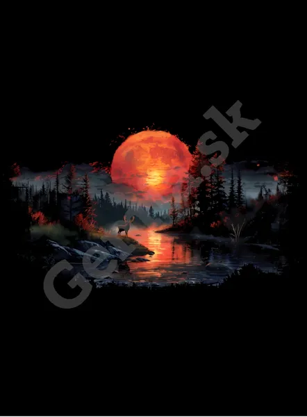Poľovnícke tričko - Nočný les - Pánske čierne