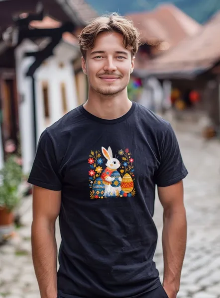 Veľkonočné tričko - Zajac tradičný - Pánske čierne