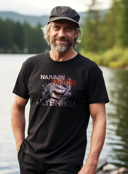Rybárske tričko - Predátor v rybníku - pánske čierne