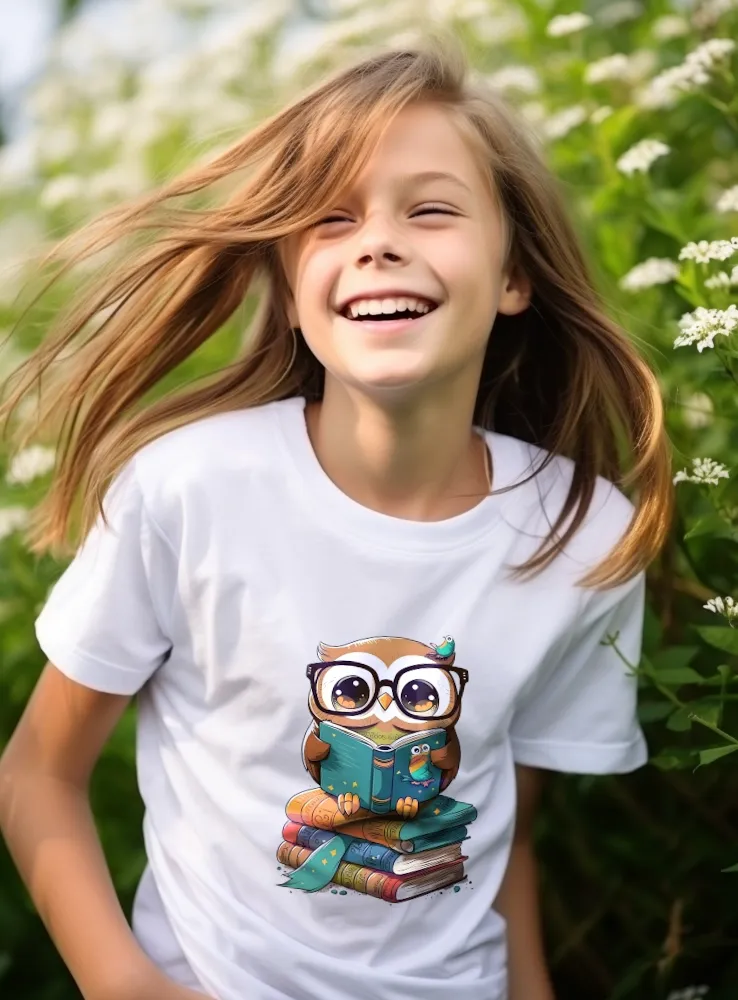 Detské tričko s potlačou - Sova čitateľka - dievča